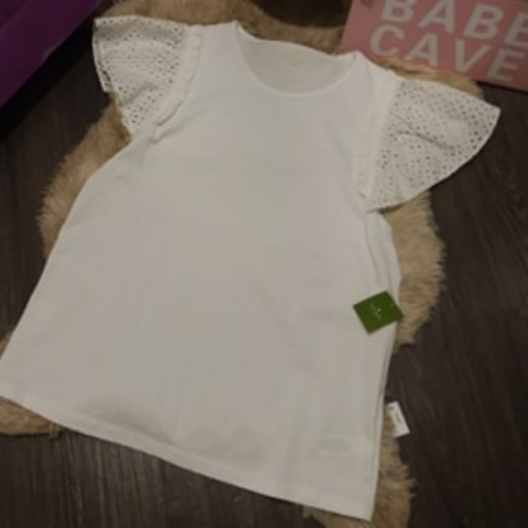 KATE SPADE  EYELET MIXED MEDIA TEE LARGE - Picture 3 of 4